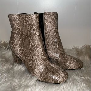 Tan snake print booties